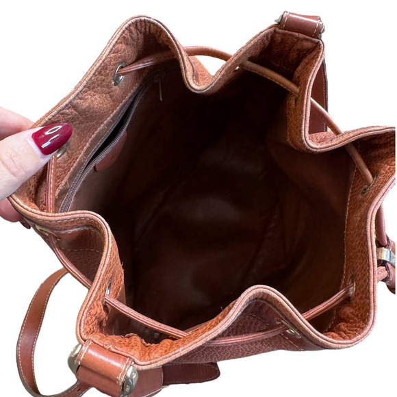 Vintage Marc Cross Tan Pebbled Leather Drawstring Bucket Bag Crossbody - Picture 9 of 11